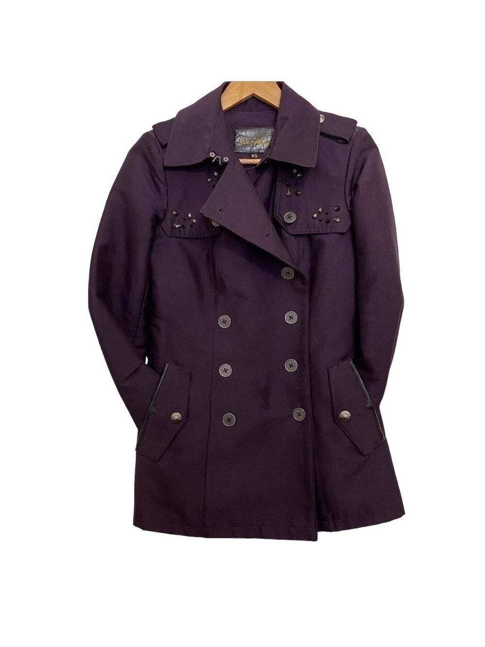Sam Edelman purple short trench coat, studs embellishments, double brest size XS